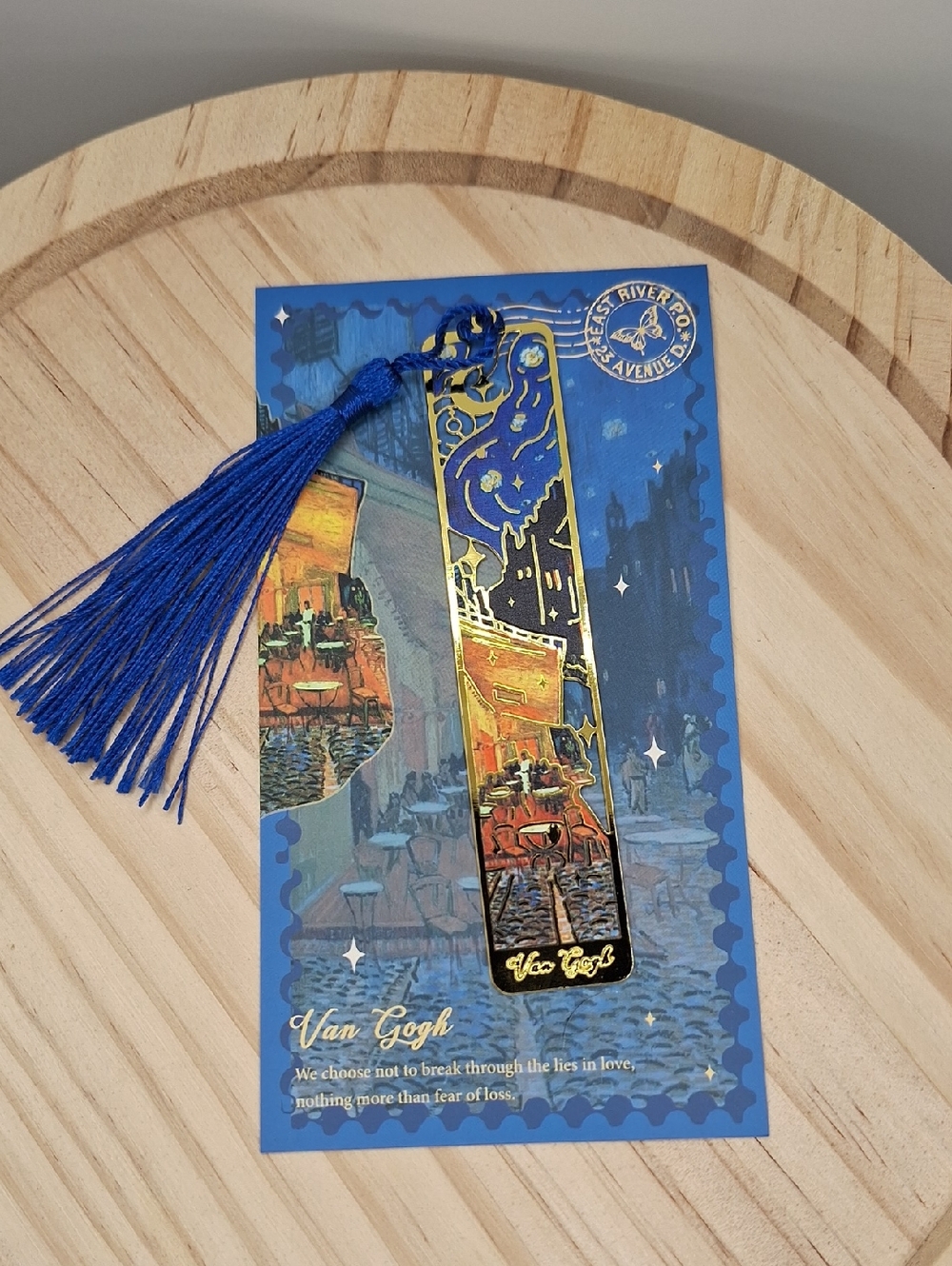 Van Gogh Blue & Gold Metal Bookmark with Tassel